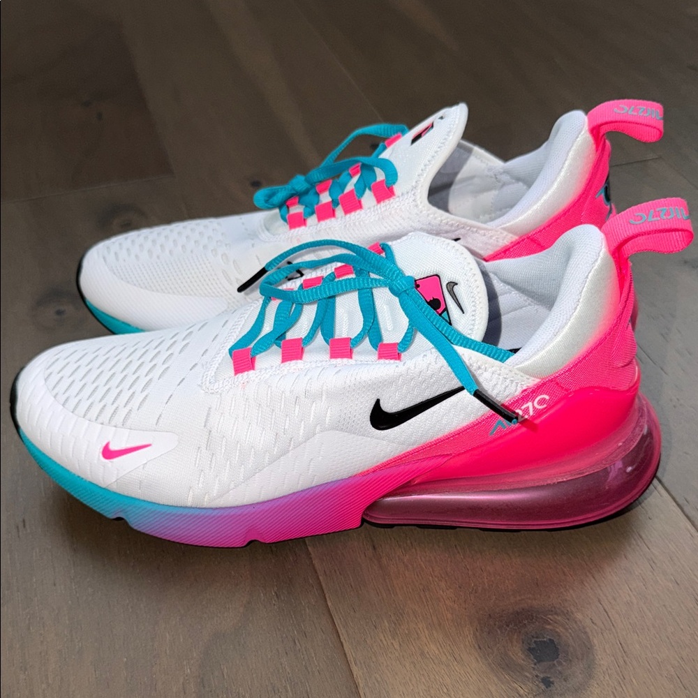 NEW Nike Air Max 270 MLB Miami Marlins White Pink Blue Sneakers men’s 8 - Picture 3 of 6